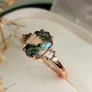 Natural Moss Agate Ring In Rose Gold Over Sterling Silver